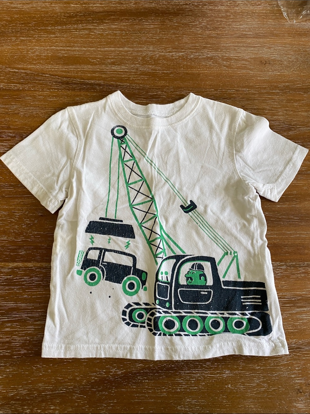 Jumping Beans 2T White Tee with Green & Black Crane Truck Graphic